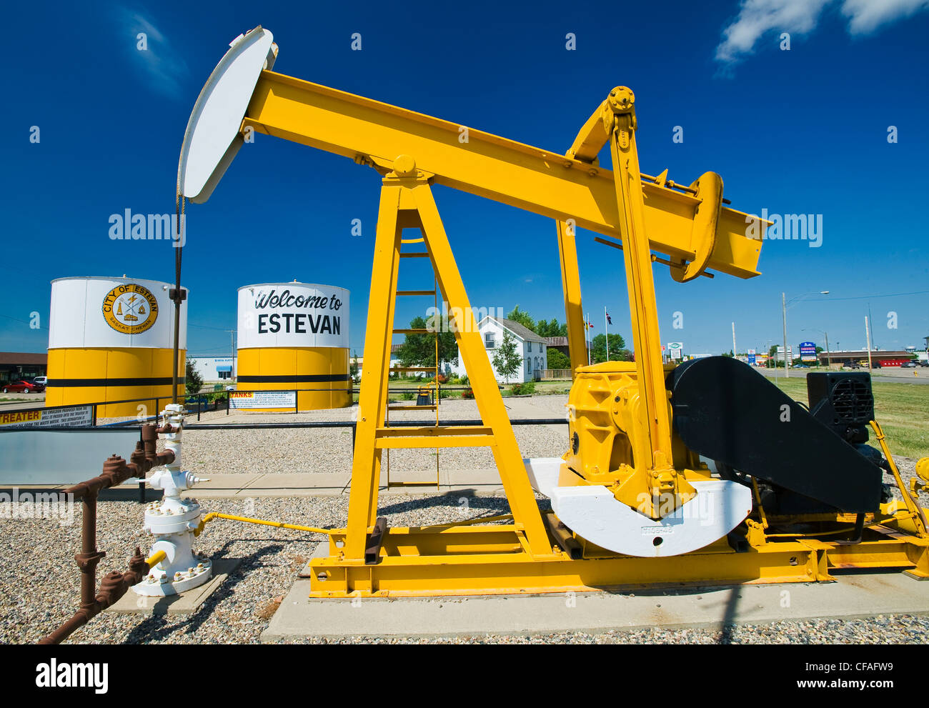 pumpjack and oil storage tank, Estevan, Saskatchewan, Canada Stock