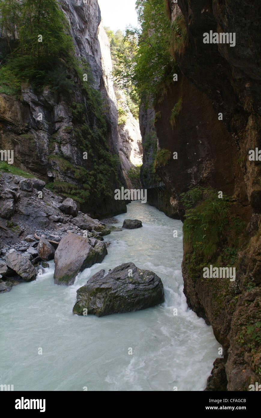 Switzerland, Europe, canton Bern, Meiringen, Aare, Aaaeschlucht, gulch, river, flow, rock, cliff, Stock Photo