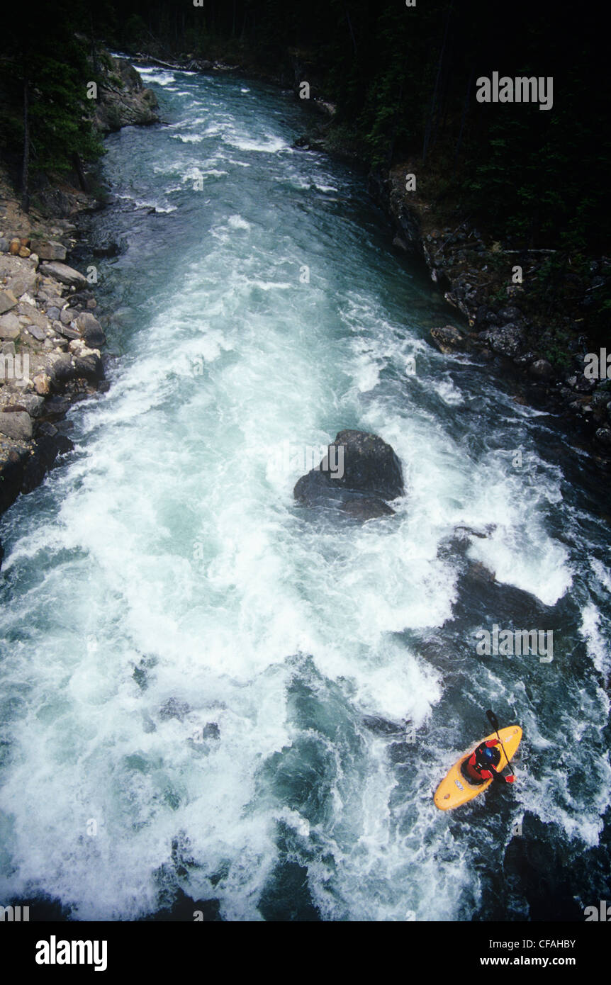 Man whitewater kayaking on the Upper Bow River, Banff, Alberta, Canada Stock Photo Alamy