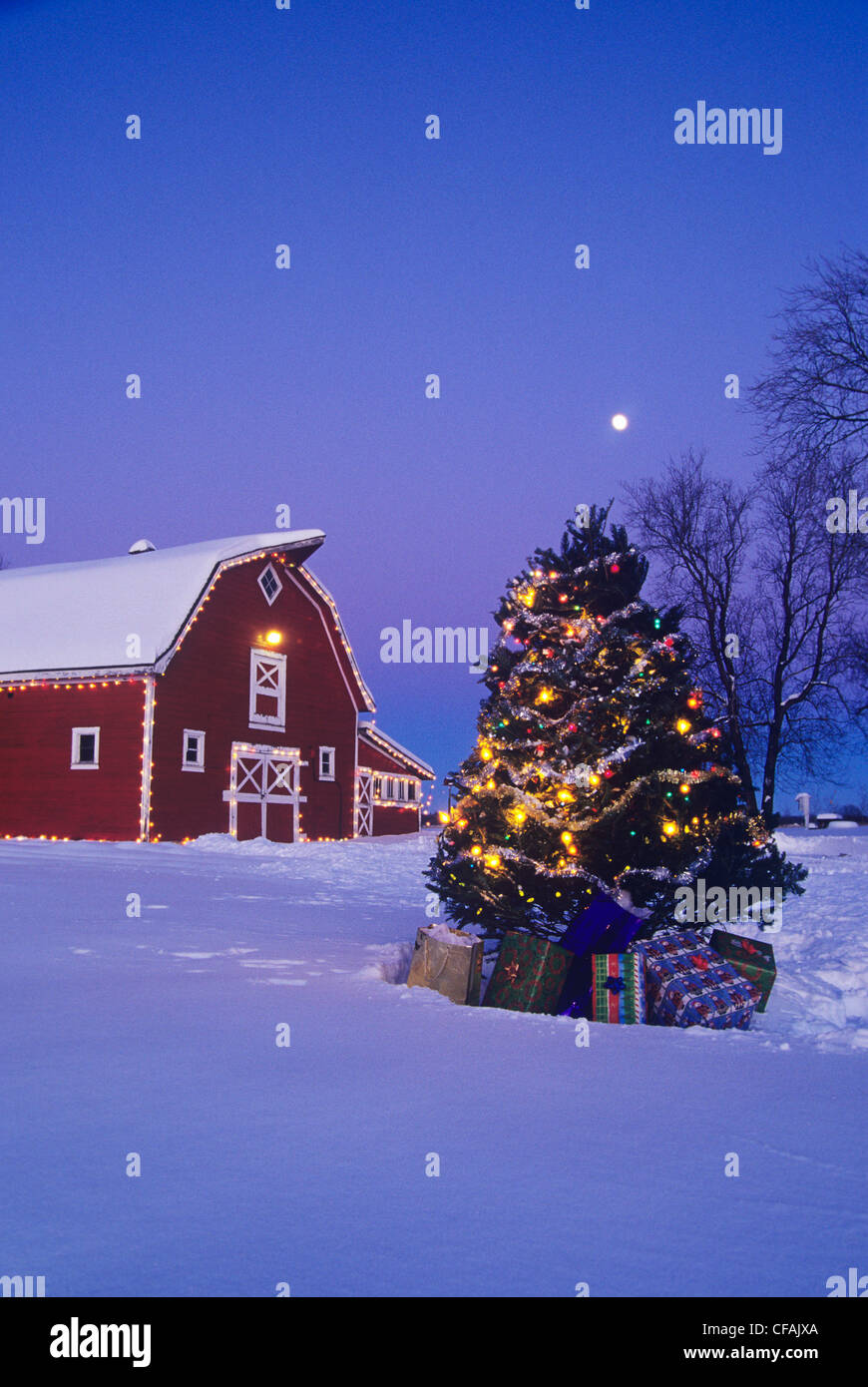 Red barn at Christmas, Oakbank, Manitoba, Canada Stock Photo Alamy
