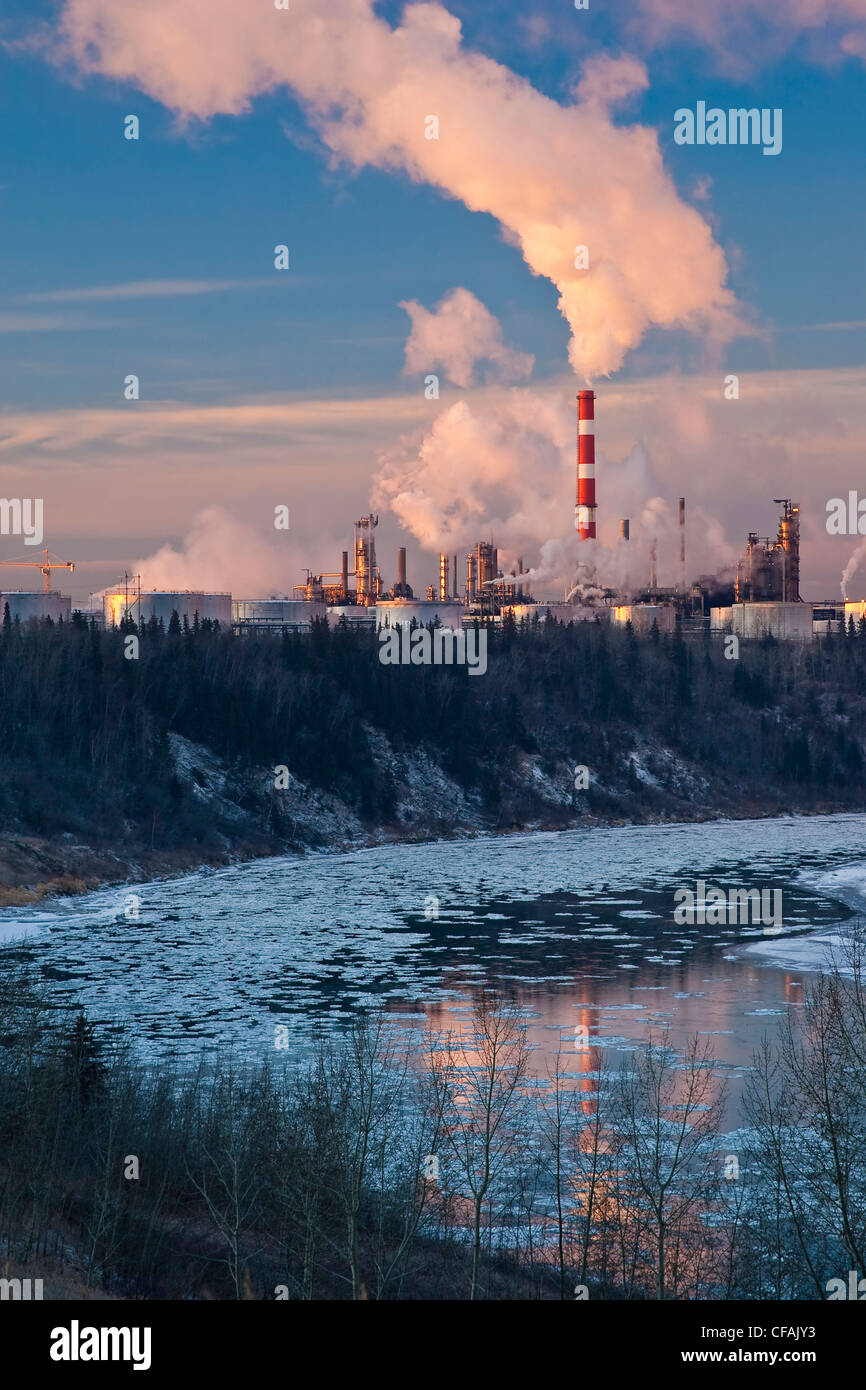 Oil refinery and North Saskatchewan River, Edmonton, Alberta, Canada