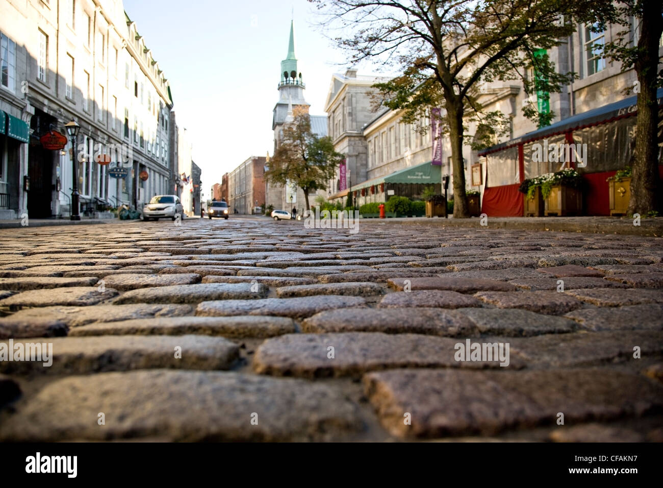 Cobblestones on rue Saint-Paul, Old Montreal, Quebec, Canada. Stock Photo