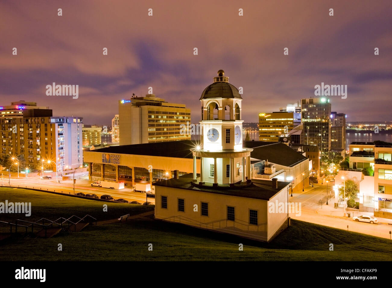 Old Town Clock Tower at night, Halifax, Nova Scotia, Canada Stock Photo