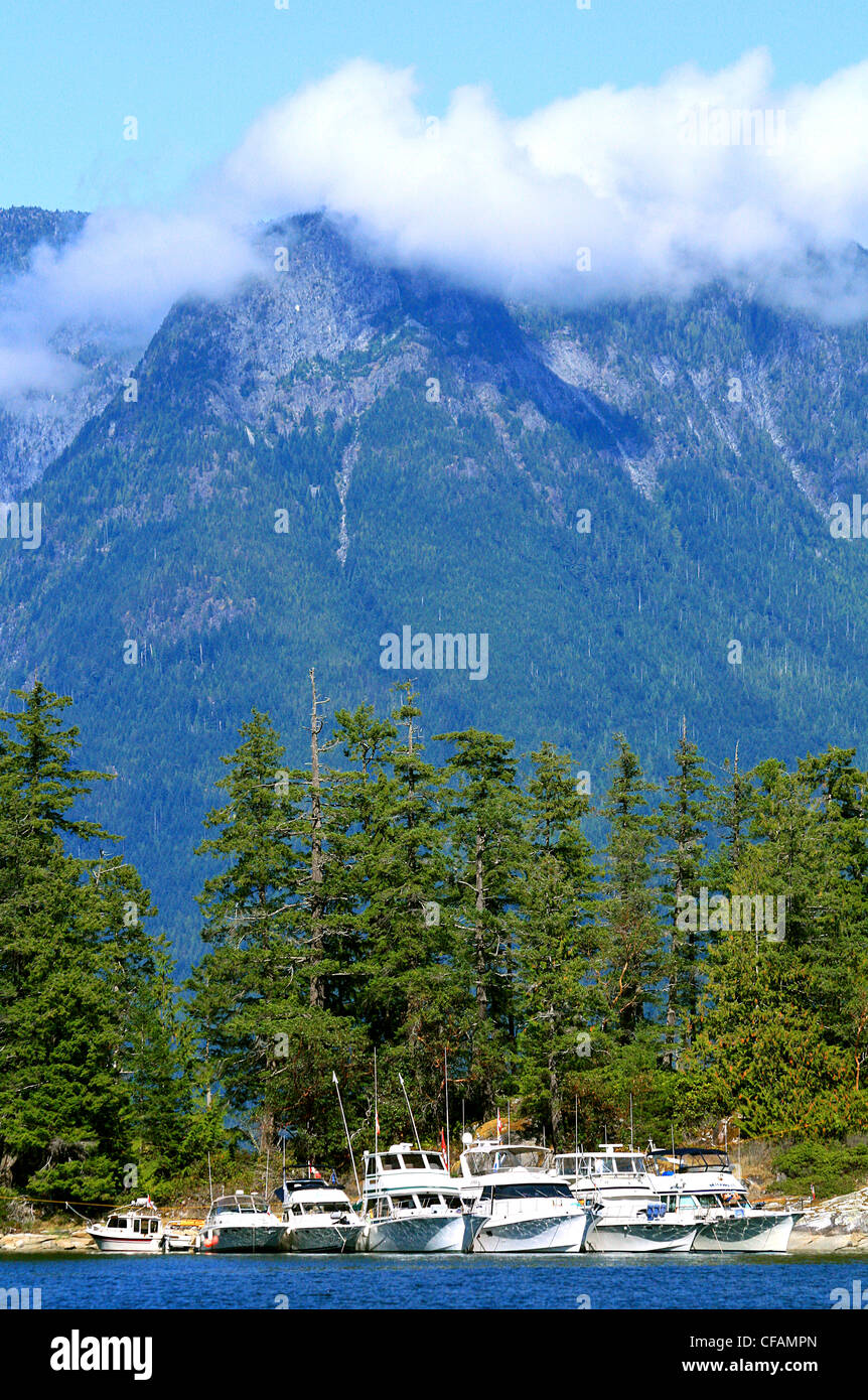 Boats raft up in Prideaux Haven, Desolation Sound, British Columbia