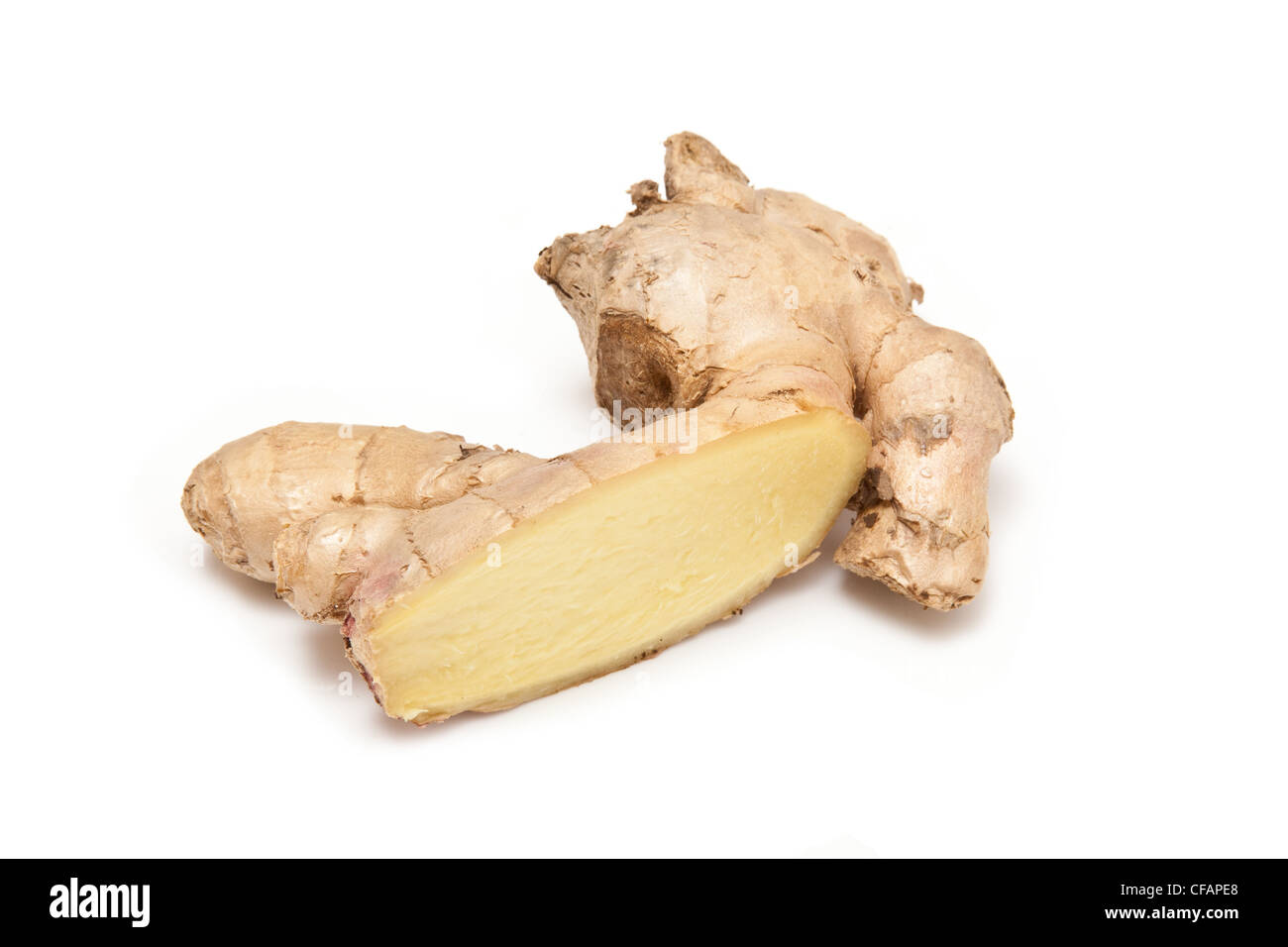 Root Ginger (Zingiber officinale) isolated on a white studio background