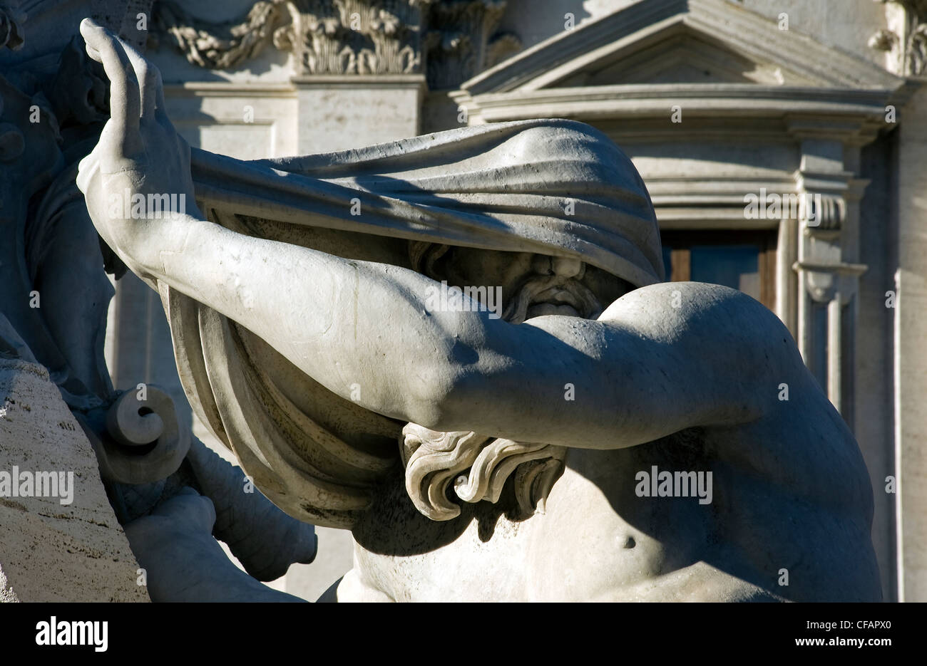Detail of the Four Rivers Fountain, Piazza Navona, Rome, Latium, Italy Stock Photo