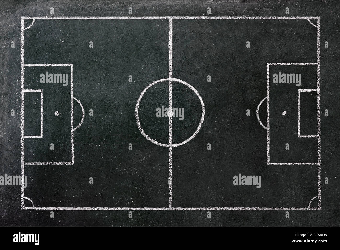 Football Pitch Drawn on a Chalkboard. Stock Photo