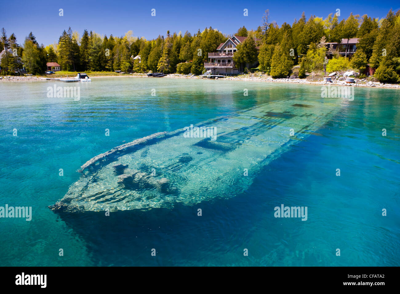 Shipwreck of the Sweepstakes (built in 1867) in Big Tub Harbour, Fathom Five National Marine Park, Lake Huron, Ontario, Canada Stock Photo