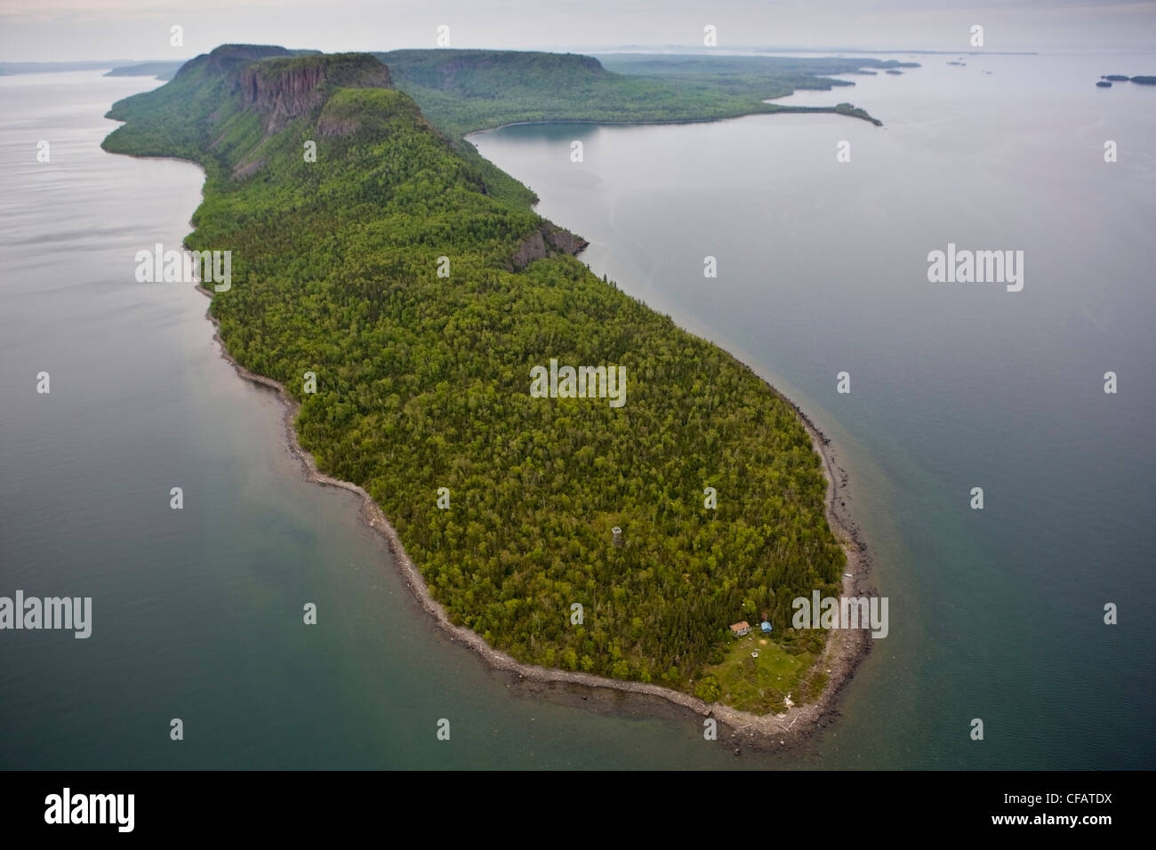 Aerial view of Sleeping Giant Provincial Park on Sibley Peninsula fringed by Lake Superior near Thunder Bay, Ontario, Canada Stock Photo