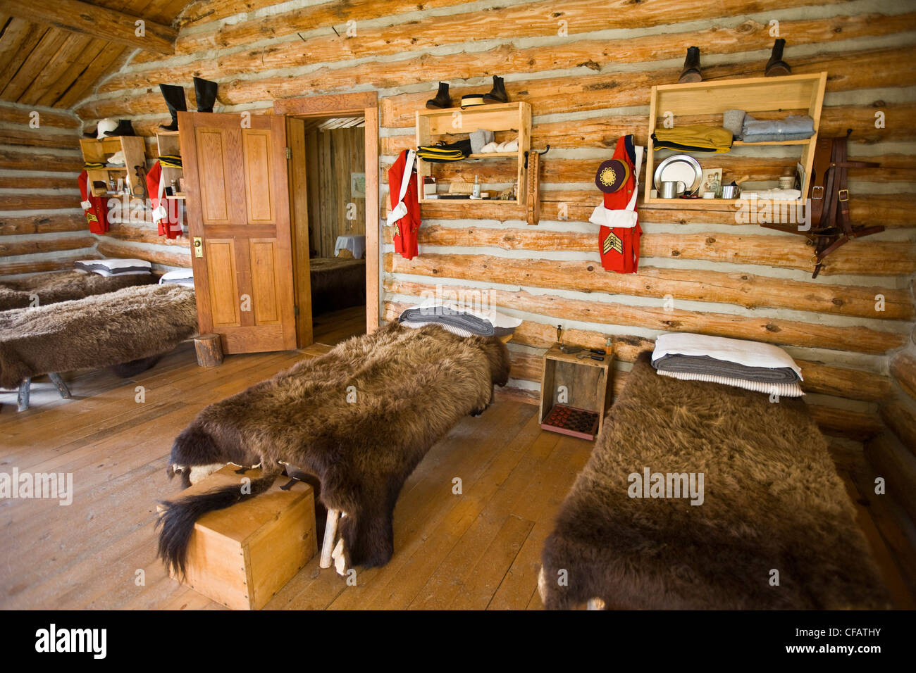 Sleeping quarters at Fort Walsh National Historic Site, Cypress Hills Interprovincial Park, Saskatchewan, Canada Stock Photo