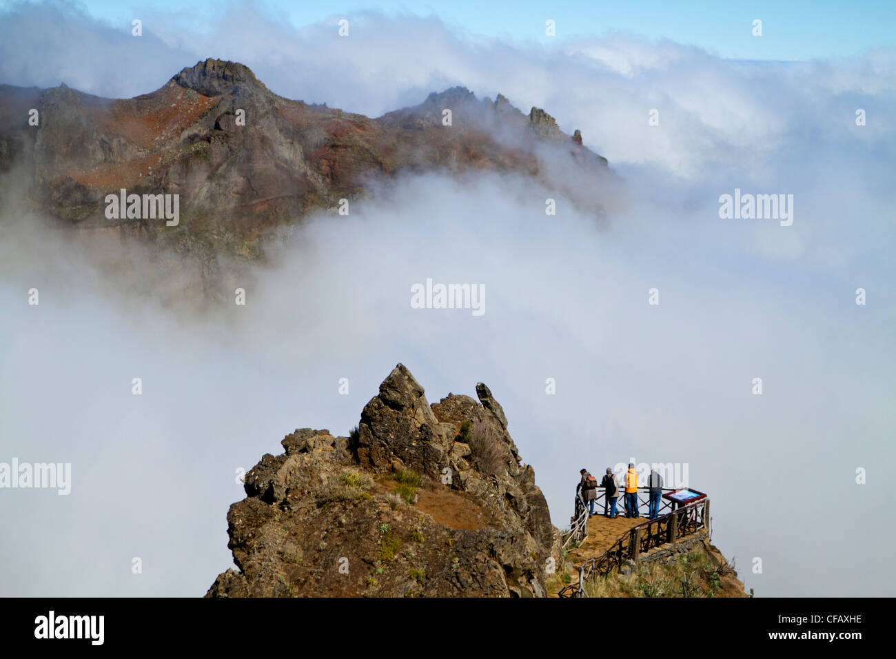 Tourists near Pico das Torres, Madeira, Portugal Stock Photo