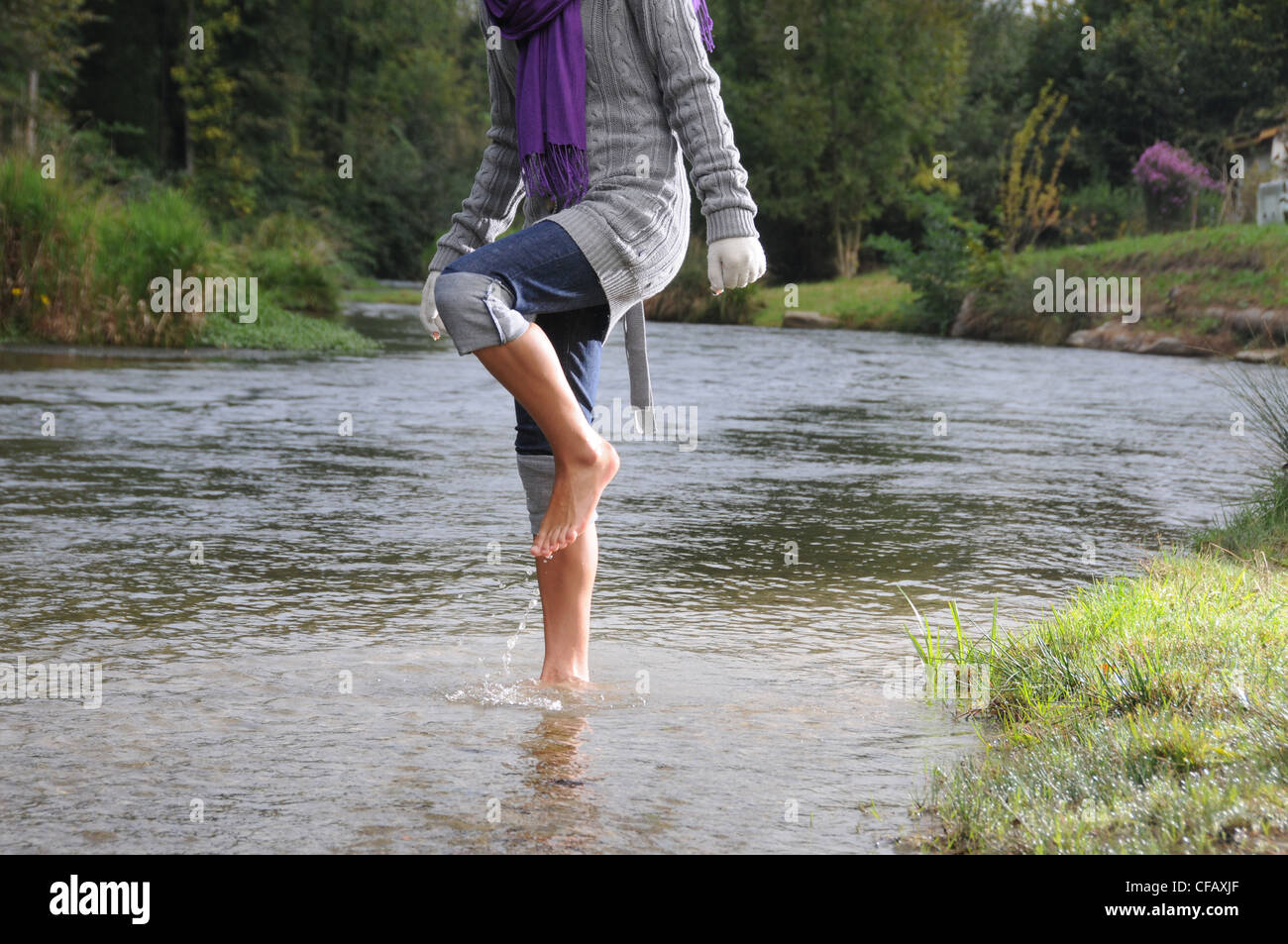 Woman, feet, Boozing, undergo a Kneipp cure, river, flow, water fresh, wellness, nature Stock Photo