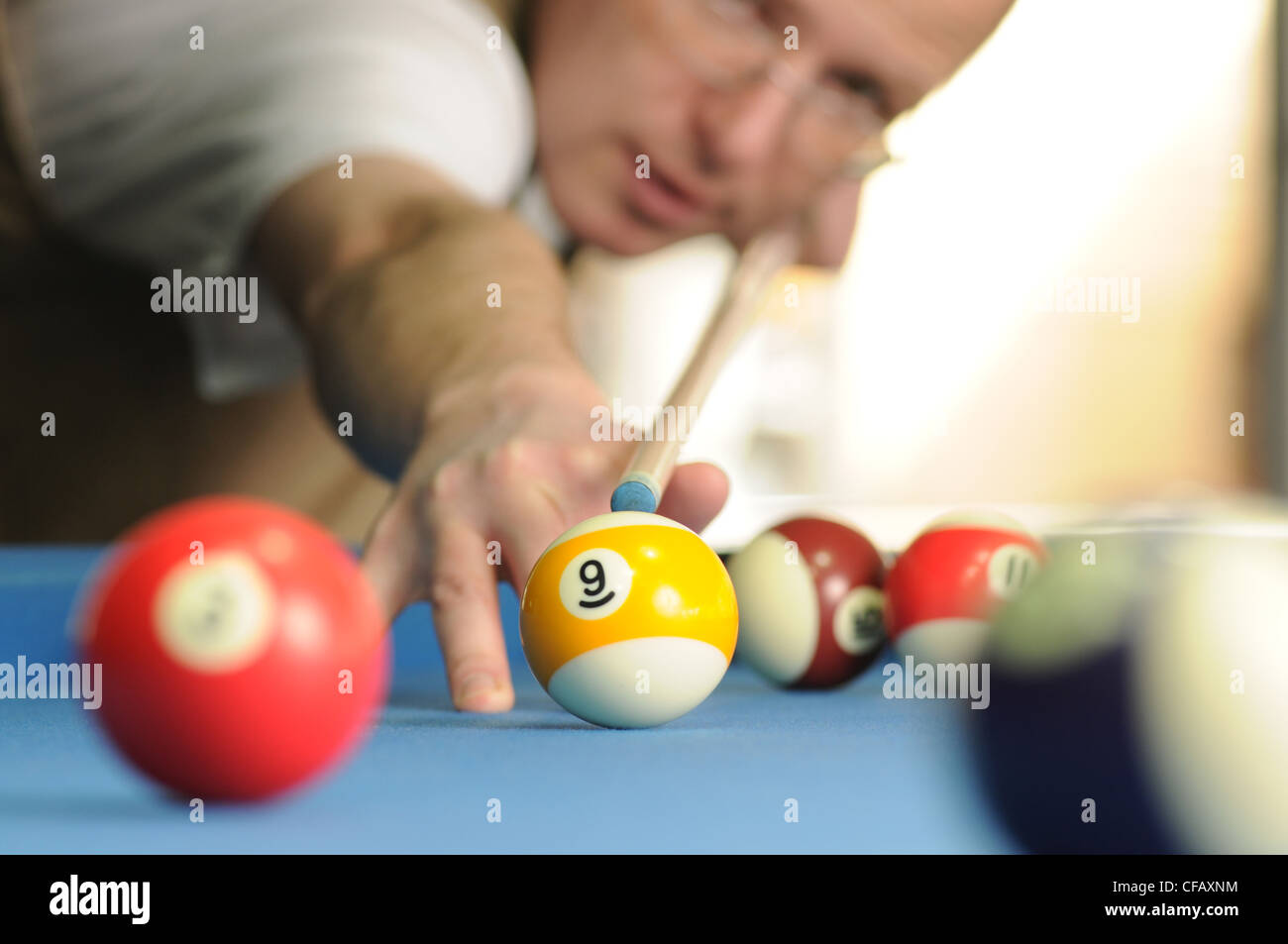 Billiard, hit, exactly, just, ball, sphere, spare time, hobby, precision, aim, hit, play Stock Photo