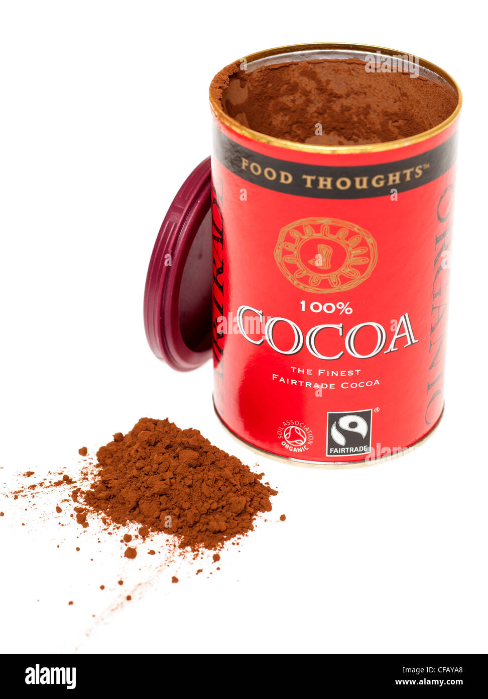 Carton of Fairtrade 100 percent Cocoa powder Stock Photo