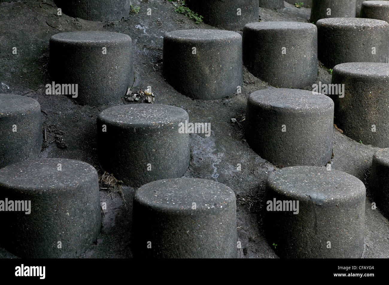 Cement bollards, London UK Stock Photo