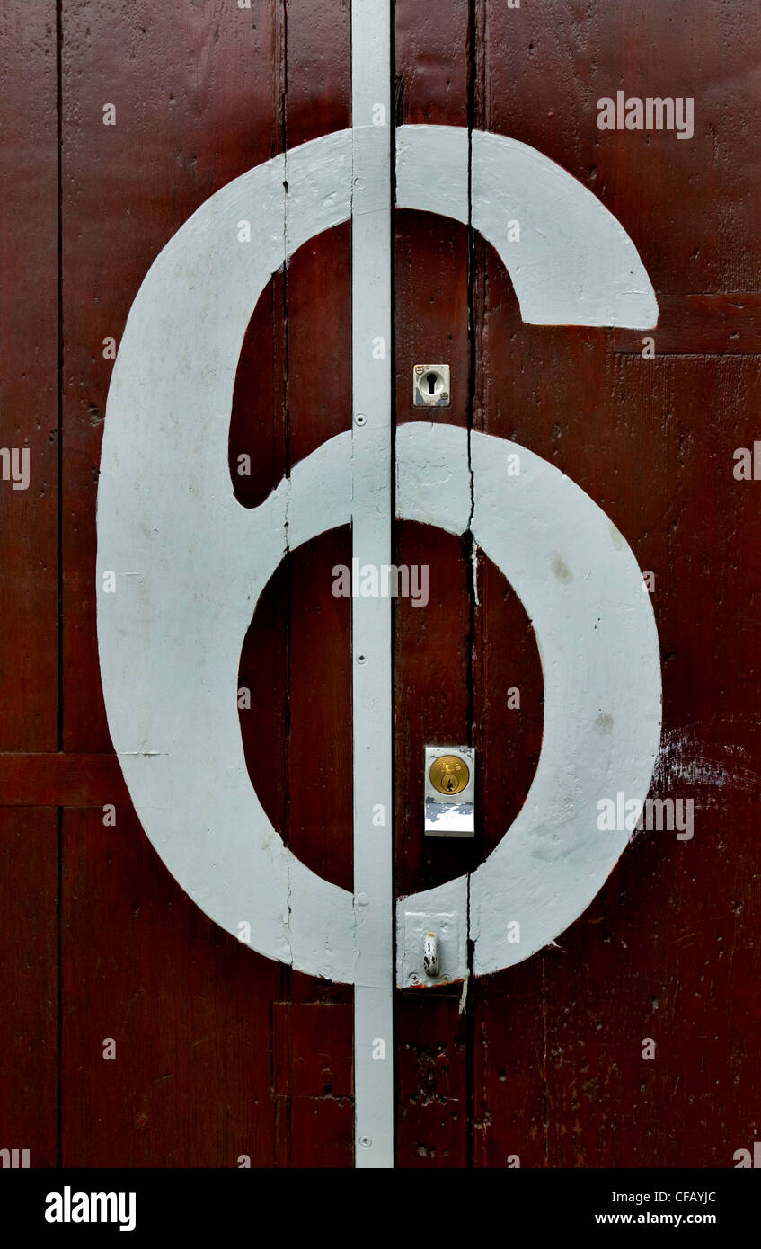 Door with number 6, London UK. Stock Photo