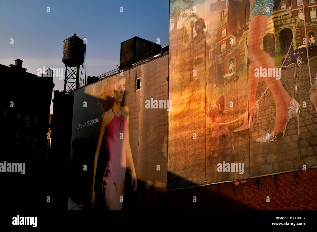 Huge billboard hoardings with image of Paris Hilton's chihuahua on the side of a building Stock Photo
