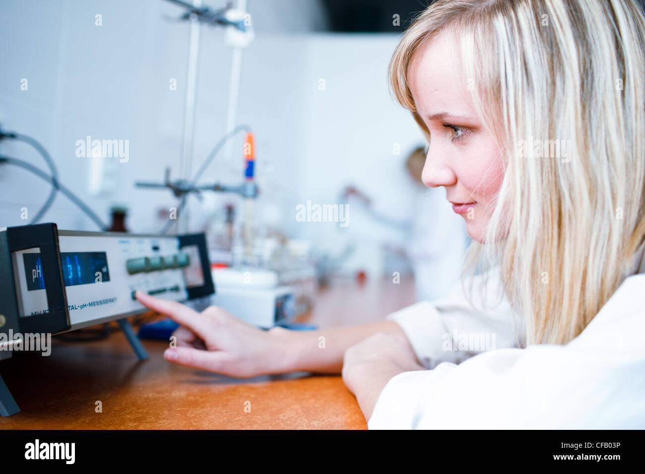 Closeup of a female researcher/chemistry student carrying out