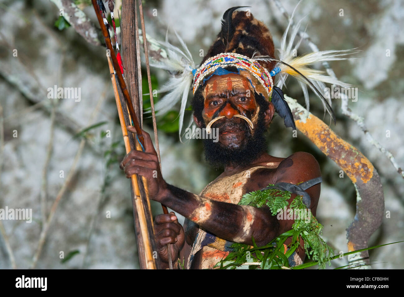 Village leader of the Yafi tribe, New Guinea Island,  Indonesia. Stock Photo