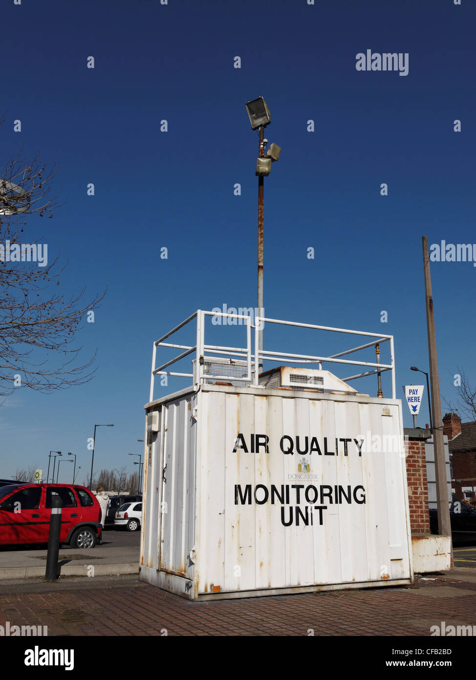 An air quality monitoring unit, Doncaster, South Yorkshire, England. Stock Photo