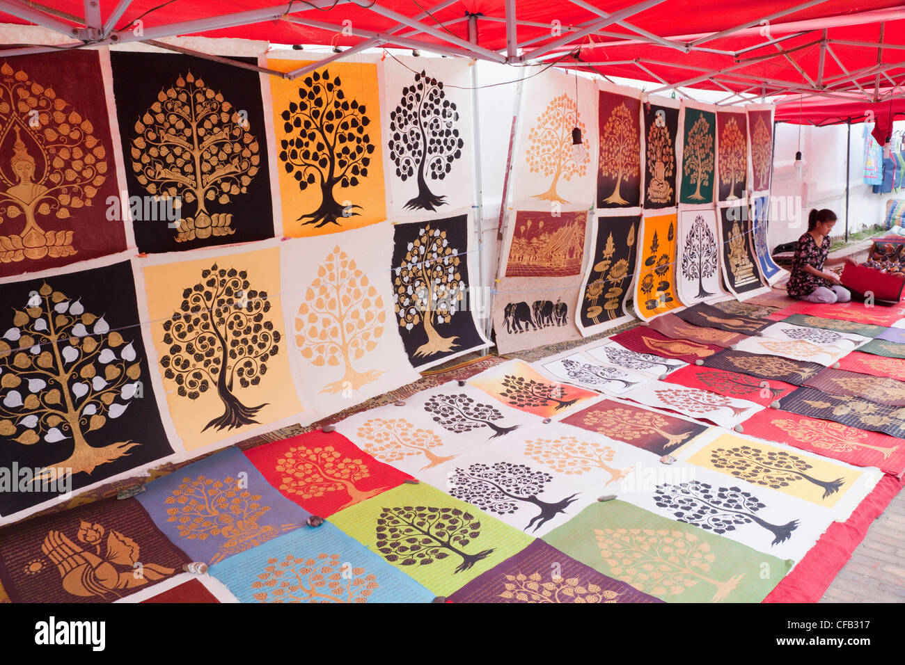 Laos, Luang Prabang, Ethnic Craft Night Market, Display of Sa Paper