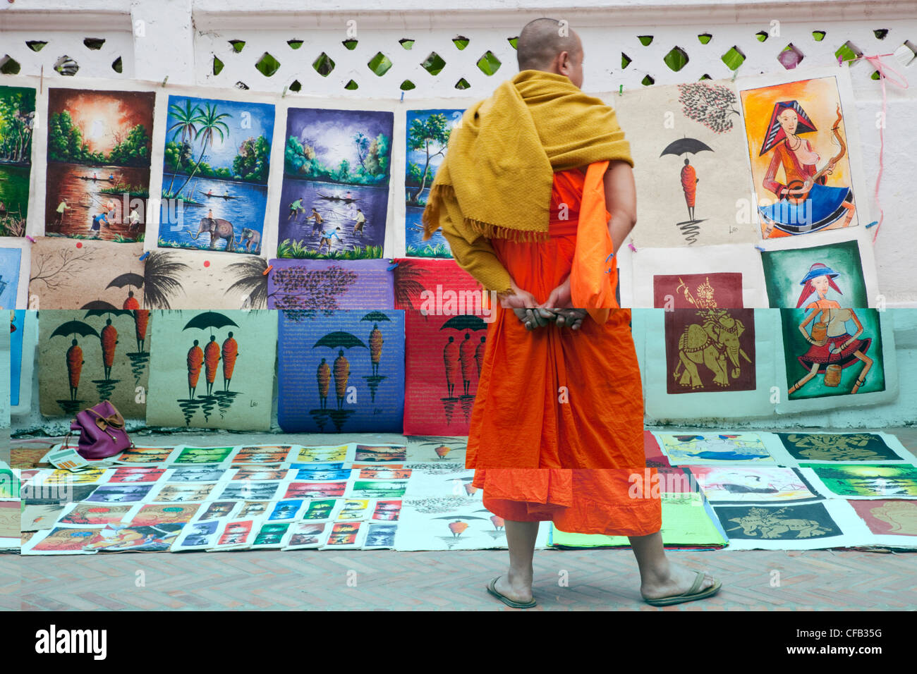 Laos, Luang Prabang, Ethnic Craft Night Market, Display of Sa Paper