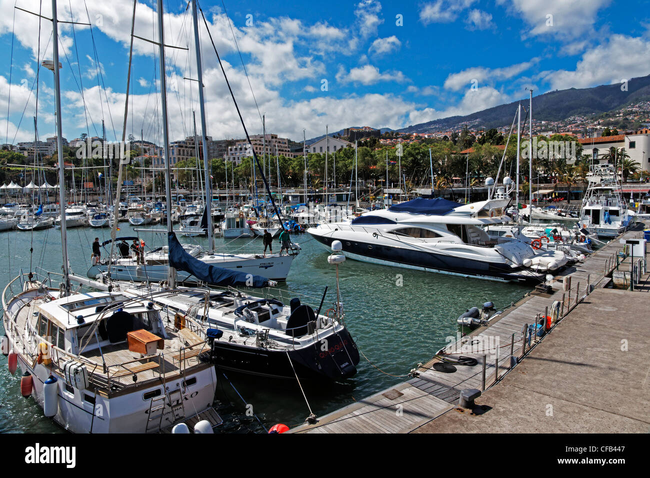 Europe, Portugal, Republica Portuguesa, Madeira, Funchal, Cais, yacht harbour, Funchal, place of interest, tourism, panorama, ve Stock Photo