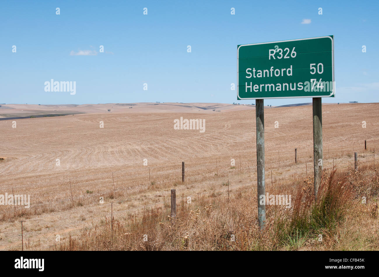 Road sign in the wheatlands farming area close to Caledon Western Cape South Africa Stock Photo