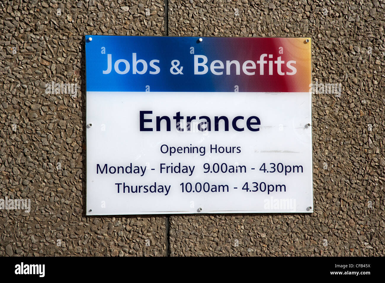 jobs and benefits office entrance and opening hours falls road west Belfast Northern Ireland UK Stock Photo