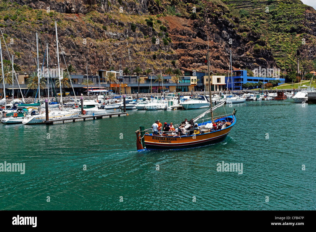 Europe, Portugal, Republica Portuguesa, Madeira, Calheta, Vila da Calheta, Marina, tourist, Walewatchingboot, tourism, water, bu Stock Photo