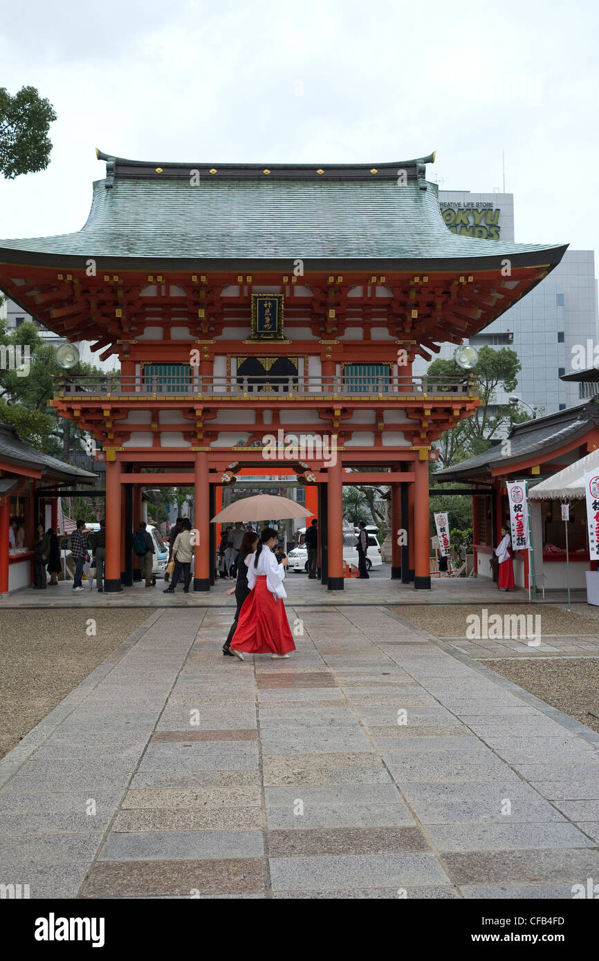 Gate at Ikuta shrine, Kobe, Japan Stock Photo
