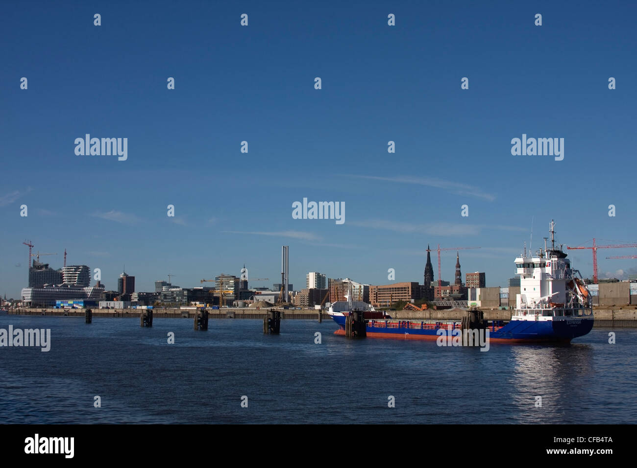 Cargo, ship, transport, freighter, roadstead, harbour, port, Hamburg, Germany, Europe Stock Photo