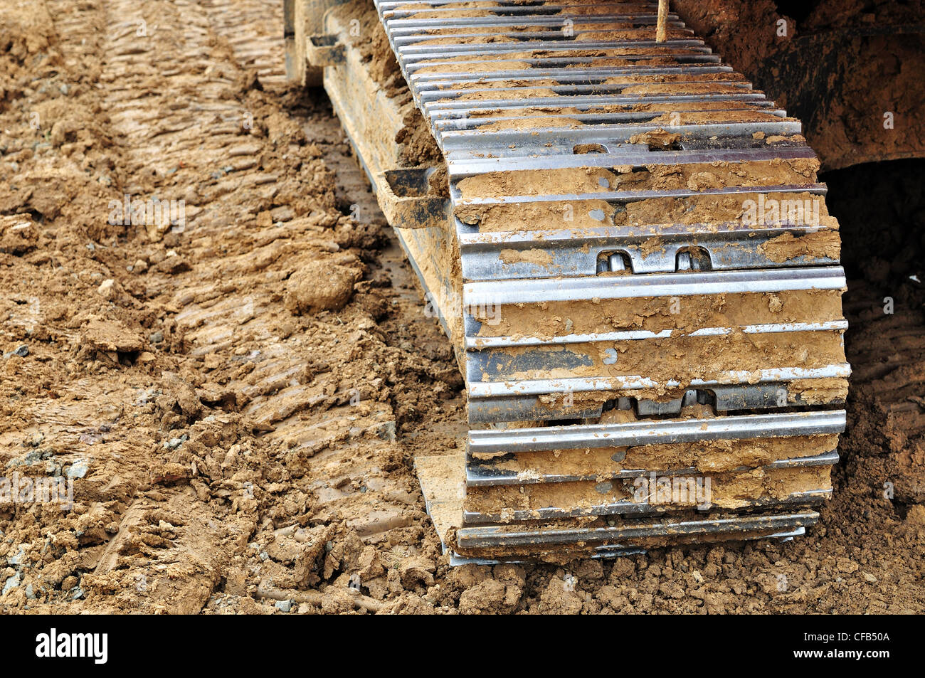 Excavator tracks. Stock Photo