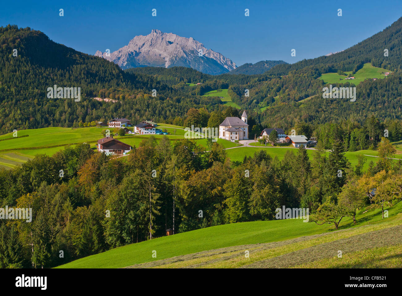 Europe, Germany, Bavaria, Upper Bavaria, Berchtesgaden, Marktschellenberg, Ettenberg, Hochkalter, mountain, mountains, Alps, rel Stock Photo