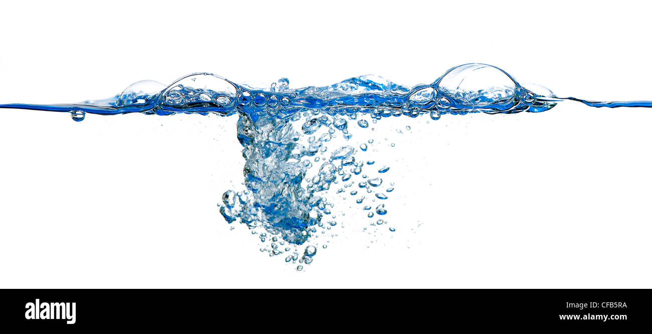 Splashes and water waves. Blue color on white isolated Stock Photo