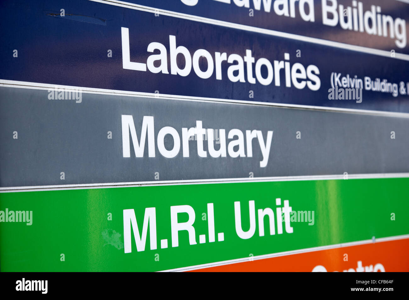 laboratories mortuary mri unit departments in nhs hospital direction signs signpost Belfast Northern Ireland UK Stock Photo