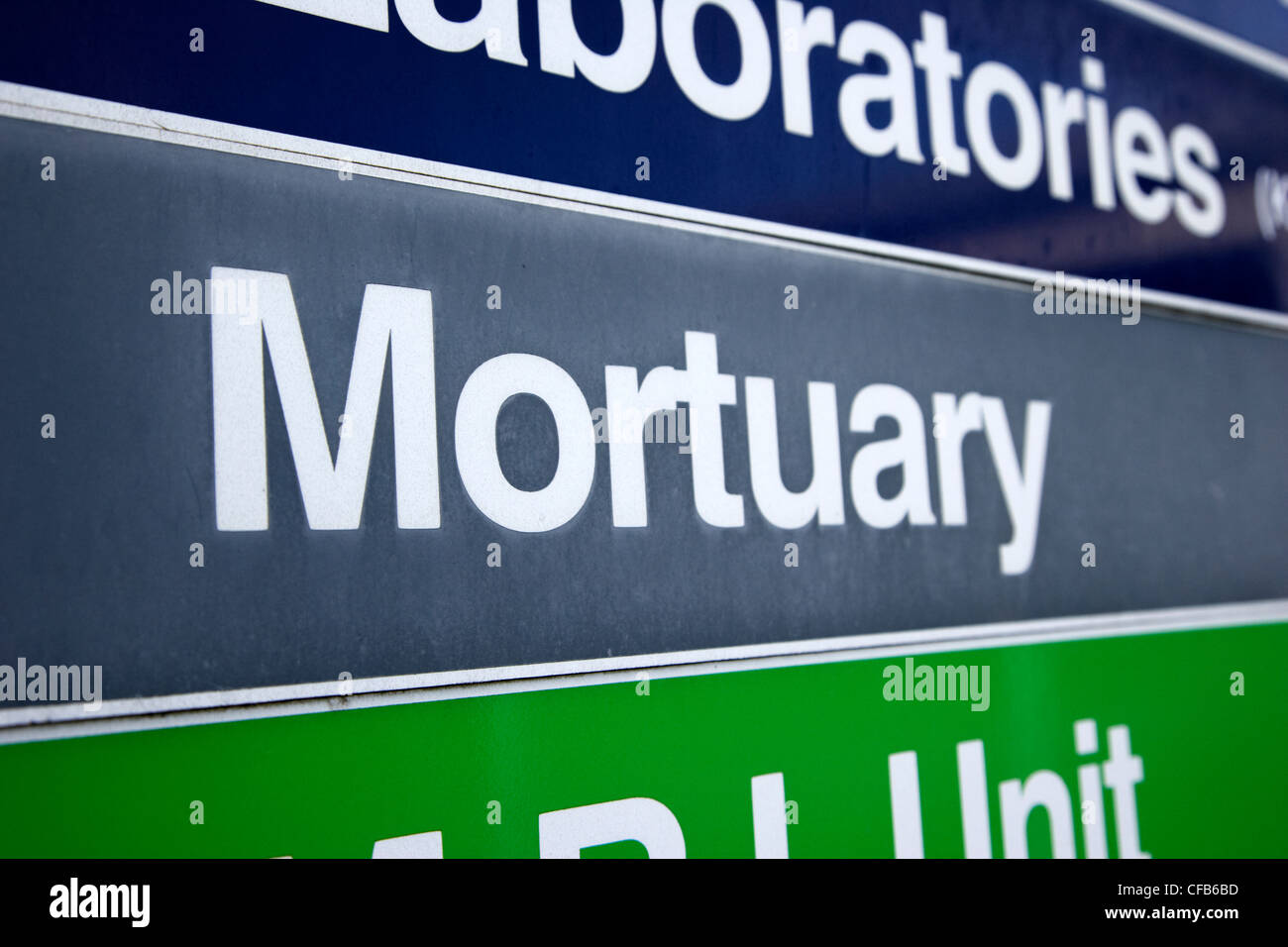 mortuary department in nhs hospital direction signs signpost Belfast Northern Ireland UK Stock Photo