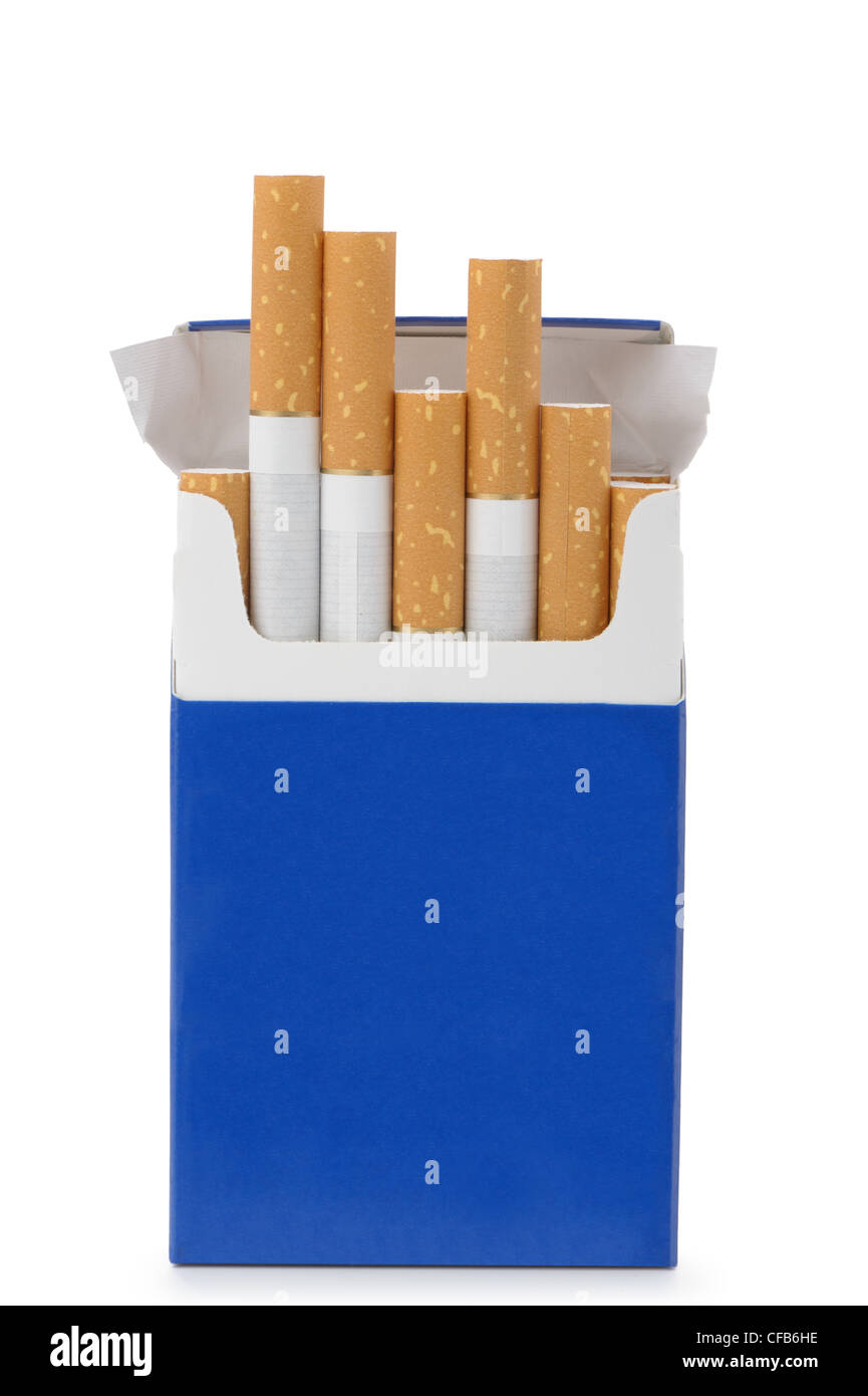Pack of cigarettes with cigarettes sticking out isolated on white Stock Photo Alamy