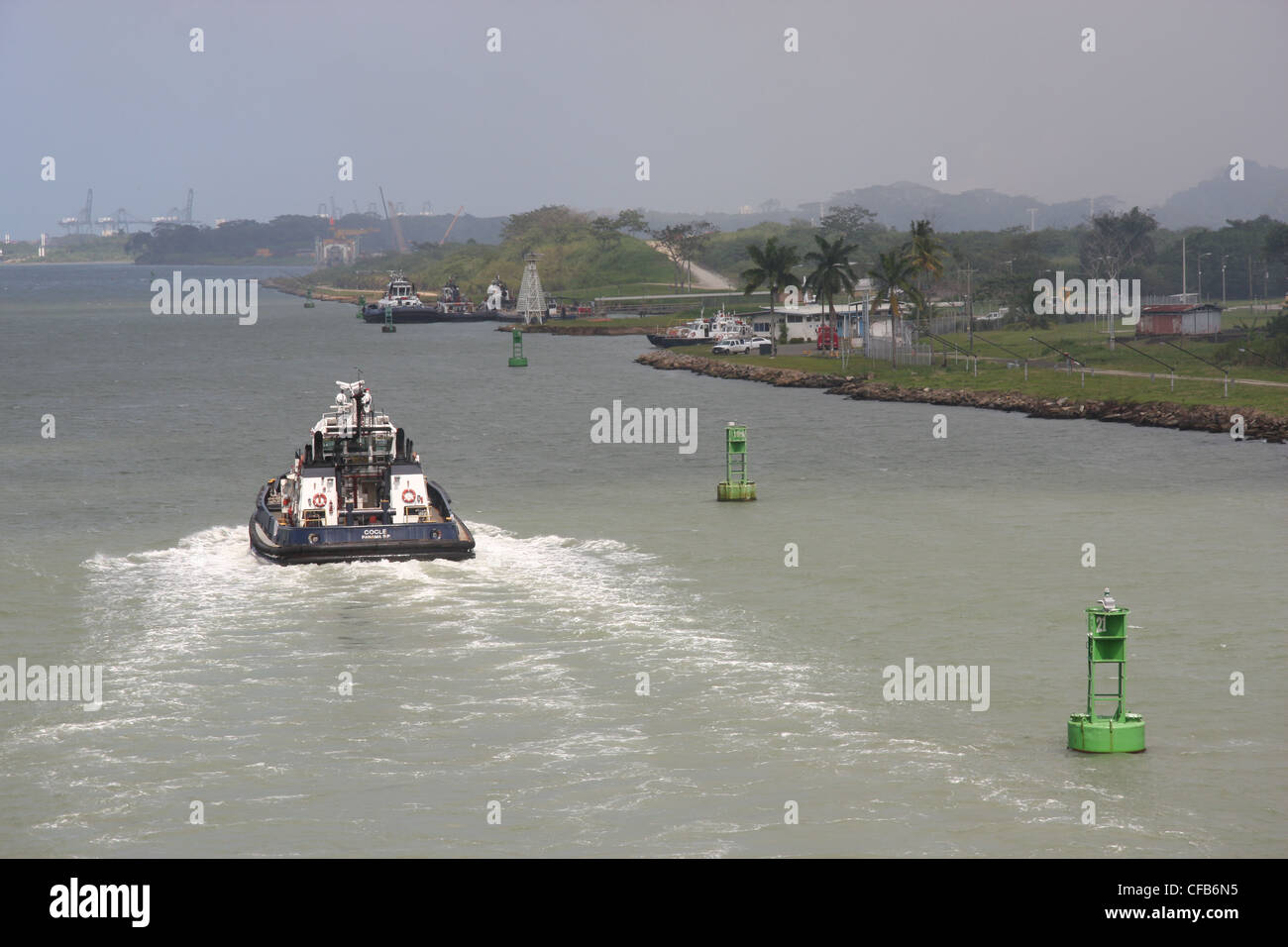 Cocle tug boat on Panama Canal headed toward Colon, Panama Stock Photo