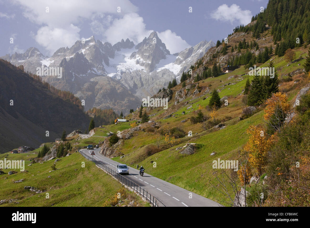 Mountain, mountains, autumn, Uri, Switzerland, Europe, traffic, transport, Susten, Pass, Meiental, street Stock Photo