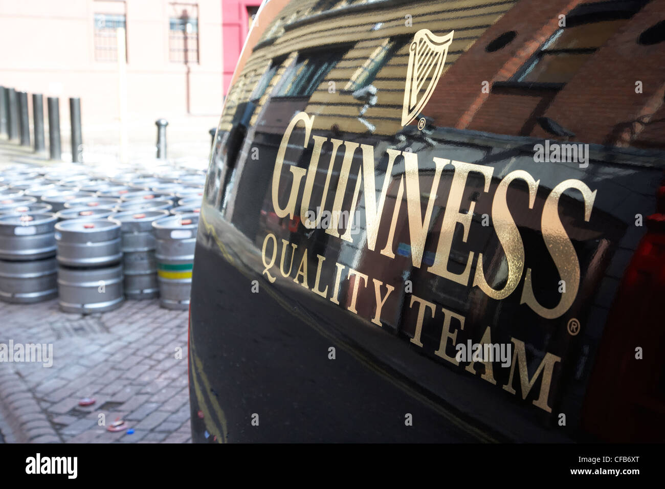 guinness quality team van parked outside a pub in Belfast Northern Ireland UK Stock Photo