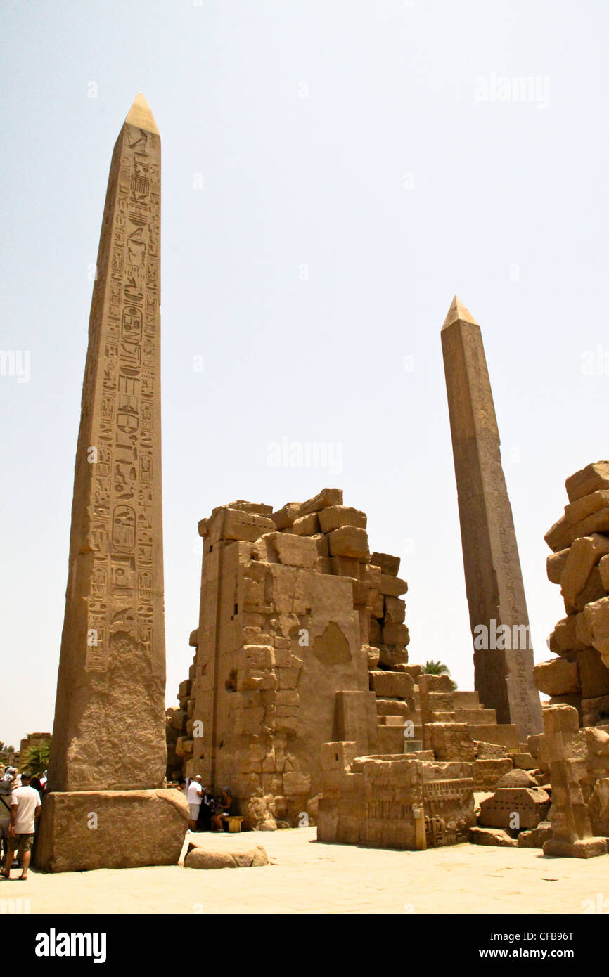 In the great temple of Karnak obelisks dedicated to the worship of Amon, in the city of Luxor in Egypt Stock Photo