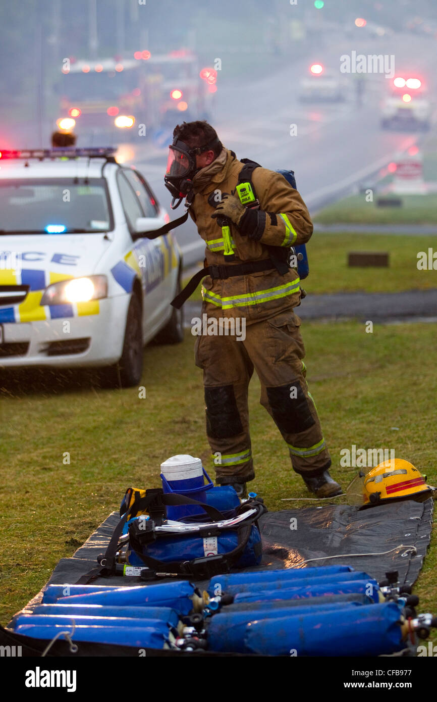 Scene of house fire, East Coast Road, Northcross, Auckland, New Zealand Stock Photo