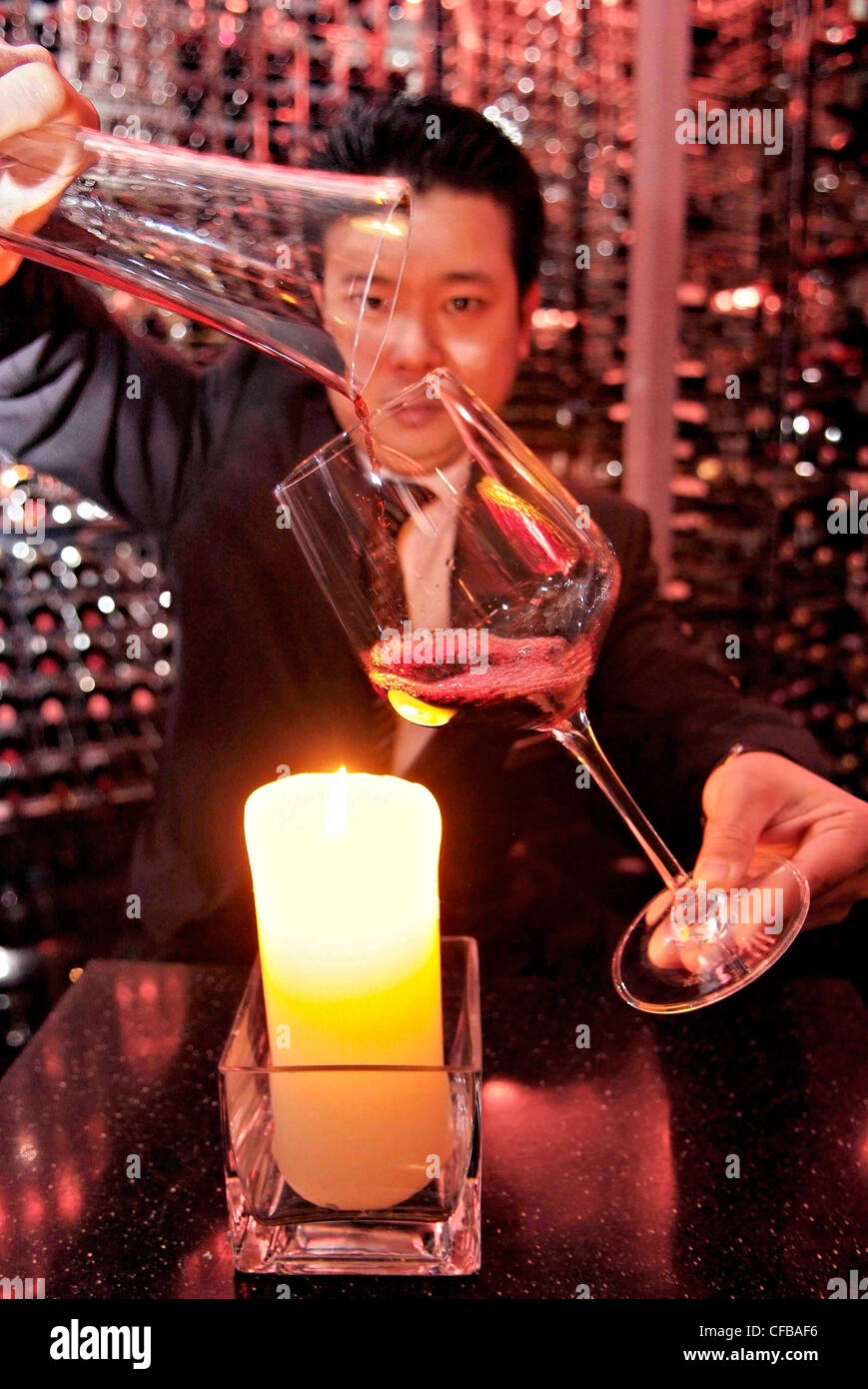 CHINA MACAU SAR MGM Grand Hotel Wine cellar, Chinese Sommelier decants