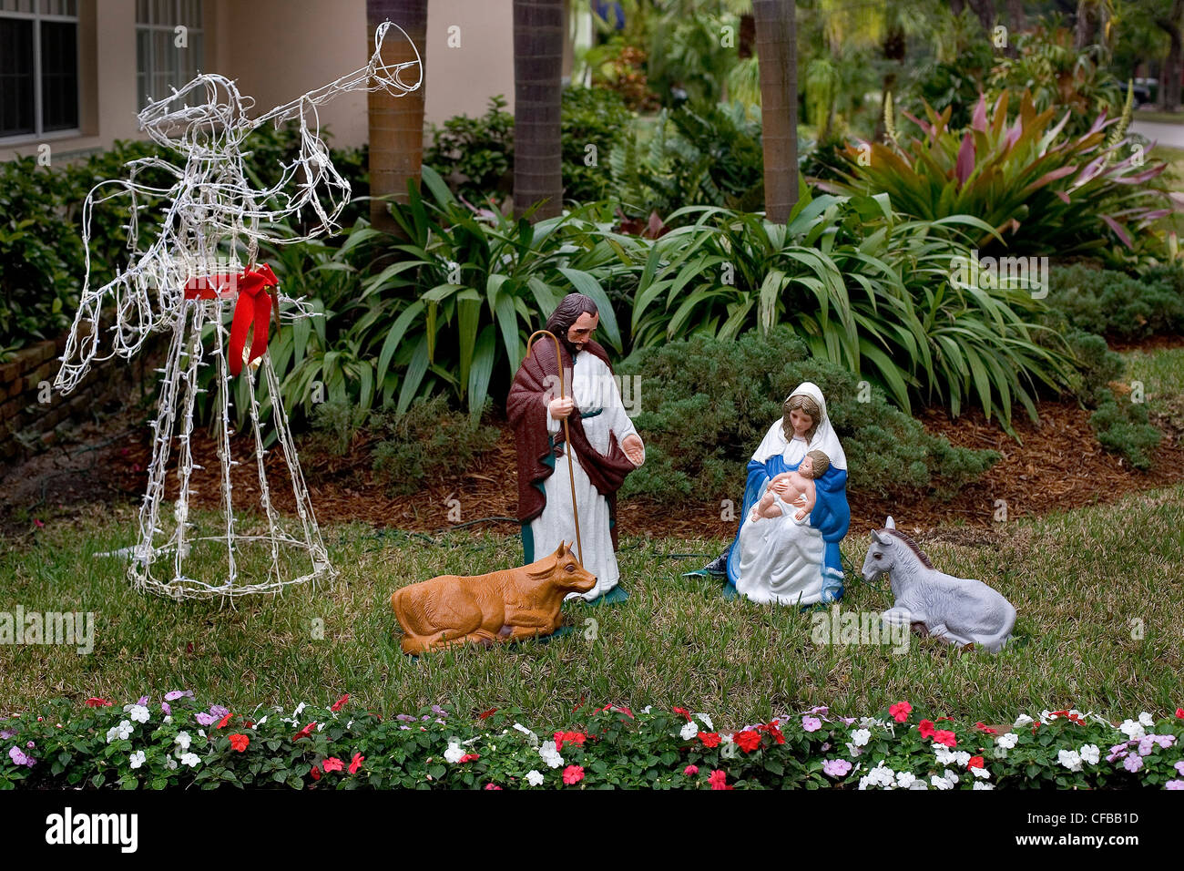 Nativity lights on suburban lawn in Miami, Florida Stock Photo Alamy
