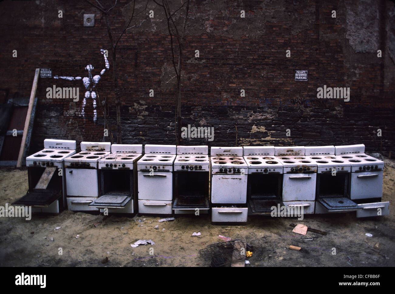 Old ovens dumped in SoHo NYC, USA Stock Photo