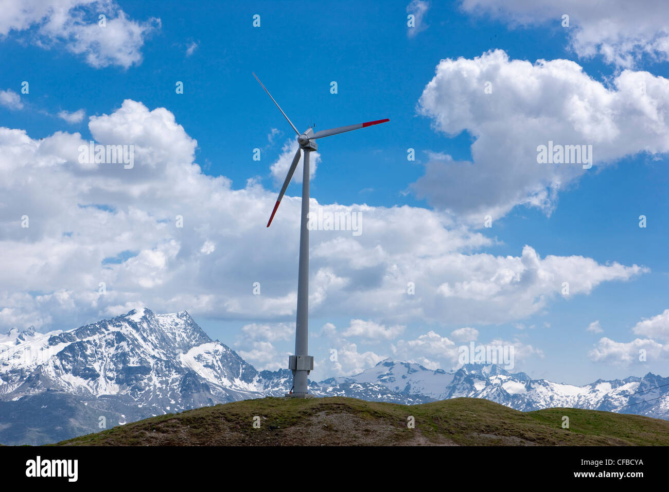 Energy, wind energy, ecology, wind turbine, wind power  canton, Graubünden, Grisons, Switzerland, Europe, Saint Moritz, St. Mori Stock Photo