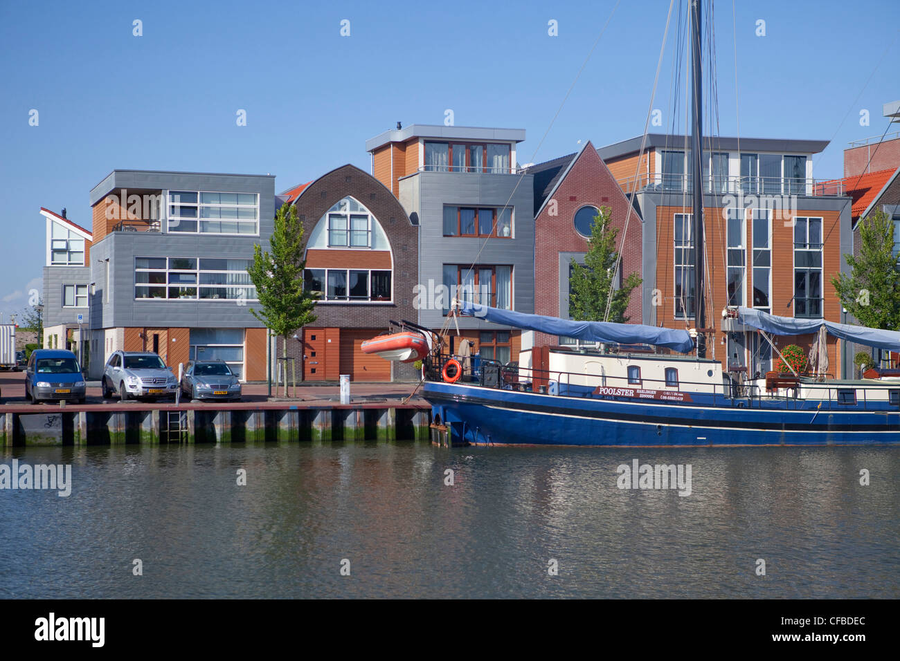 Holland, Europe, Netherlands, Harlingen, Friesland, houses, homes, boat