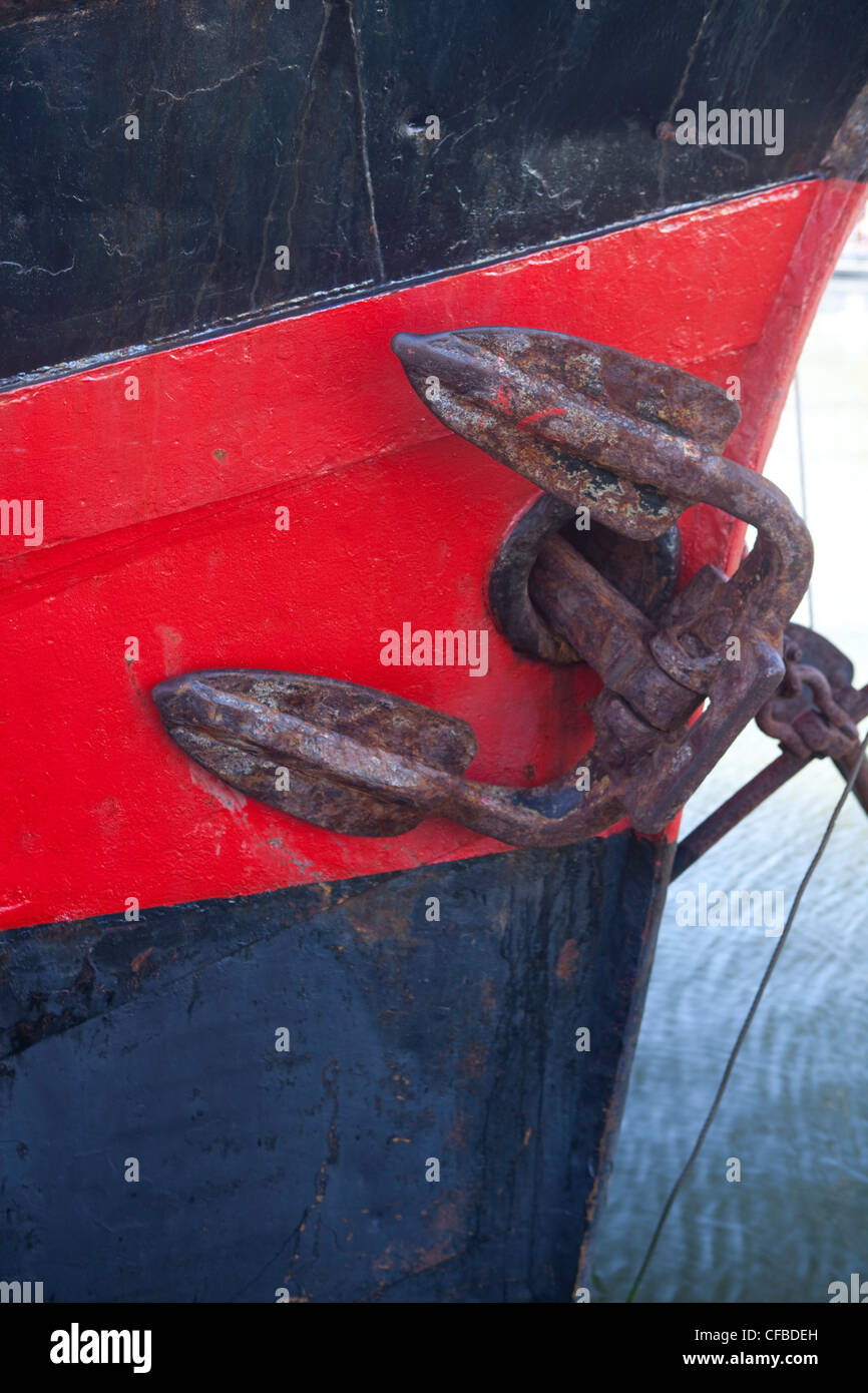 Holland, Europe, Netherlands, Harlingen, Friesland, boat, bug, bow, anchor, detail Stock Photo