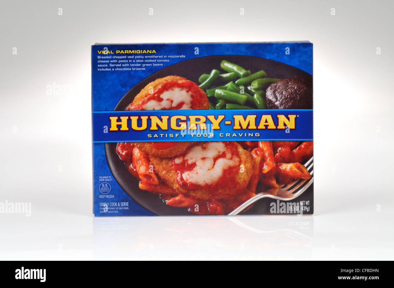 Hungry Man by Swanson veal parmigiana tv dinner in packaging on white